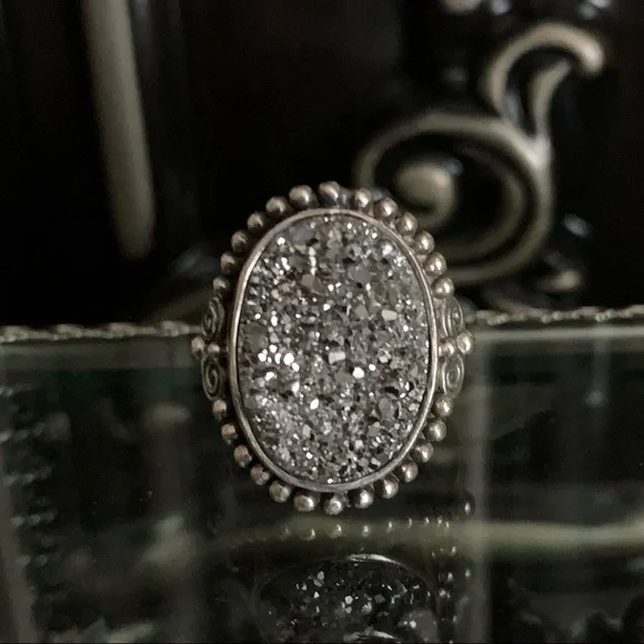 Vintage Sajen Dark Druzy Sterling Silver ring - Picture 4 of 13